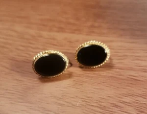 Vintage Black Onyx 1/20 14kt Gold Filled Earrings Signed CARLA - Picture 1 of 11