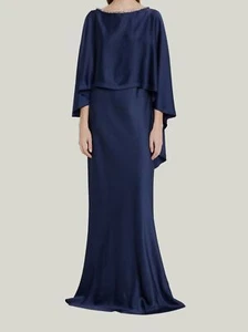 $2995 Jason Wu Collection Women Blue Crystal Neck Cape Silk Gown Dress Size 2 - Picture 1 of 6