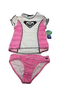 Roxy Little Girls' 2-Pieces Swimsuit , Pink stripe ,Size 14 - Picture 1 of 3