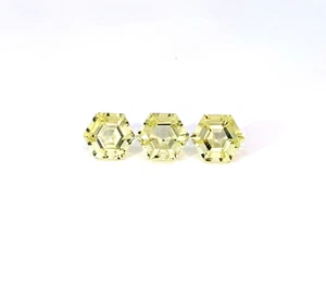 11.00 ct Top Luster Lime Yellow Natural Lemon Quartz - Fancy Hexagon 3 pcs Video - Picture 1 of 3