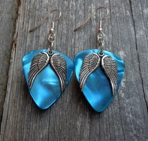 Set of Wings Charm Guitar Pick Earrings - Pick Your Color - Picture 1 of 18