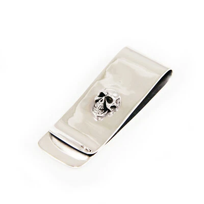 SKULL 925 STERLING SILVER PLAIN BIKER OUTLAW ROCKABILLY GOTHIC MONEY CLIP TP-M1 - Image 1 of 4