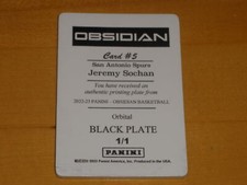 2022-23 Panini Obsidian Orbital #5 Jeremy Sochan Black Printing Plate 1/1 RC