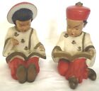 ANTIQUE HANDPAINTED STONE CARVING CHINESE READING GIRL & BOY FIGURINE BOOKENDS