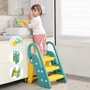Foldable Step Stool, for Bathroom Sink, Adjustable, 3 Step for Kid Toilet,Handle - Picture 1 of 14