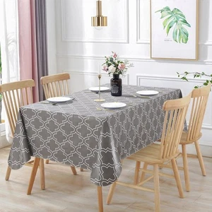 100% Waterproof Rectangle PVC Tablecloth, Vinyl Table Cloth Cover with Flanne... - Picture 1 of 6