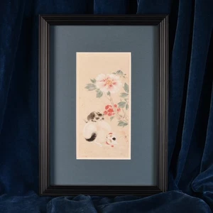 Altes Aquarell Blumen und Katzen China Ende 19. Jahrhundert - Bild 1 von 5