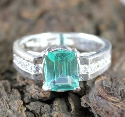 Naturale Bi Colore Parti Zaffiro 5.61 KT Smeraldo Taglio Gemma Anniversario Ring - Immagine 1 di 4