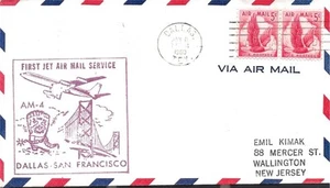 First Jet Airmail Flight Dallas TX AMF - San Francisco CA 8 Jan 1960 AAMC#J415f - Picture 1 of 1