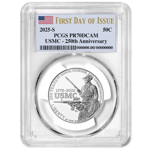 2025-S Proof Clad 50c U.S. Marine Corps 250th Anniversary Commemorative PCGS - Picture 1 of 3