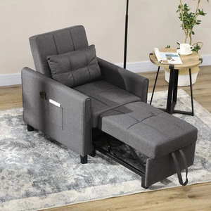 Folding Sofa Bed Pull Out Convertible Chair Bed w/ Adjustable Backrest Pillow - Picture 1 of 11