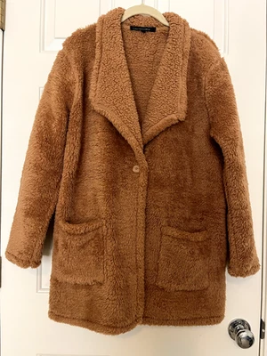 Abrigo de peluche para mujer Colleen Lopez "CL Soft", marrón camel, talla pequeña Foto 1 de 4