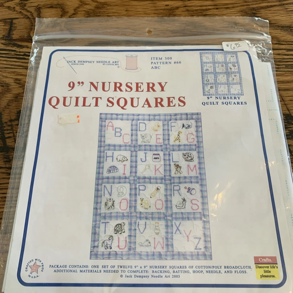 Jack Dempsey Stamped Embroidery 12-9" x 9" Squares #300-66 ABC's Quilting (30) - Image 1 of 4