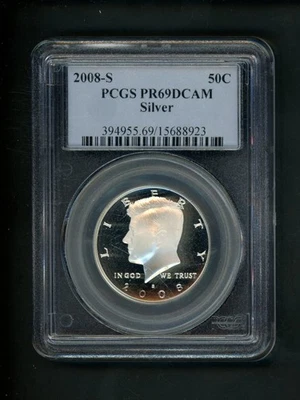 2008-S SILVER US Kennedy Half Dollar 50c .50 PCGS PR69 DCAM Proof Deep Cameo Gem - Image 1 of 4