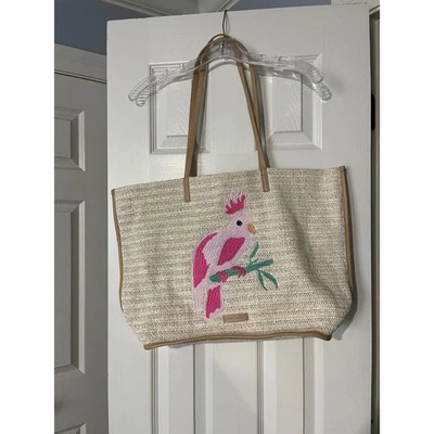 Bolso de Mano Vera Bradley Paja Rosa Cacatúa Bordado Playa Viaje Verano Foto 1 de 4