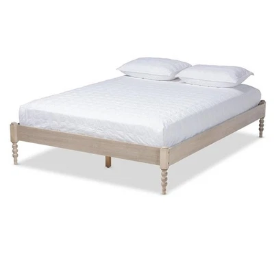 Baxton Studio Cielle Mid-Century Wood Platform Queen Bed in Antique White Foto 1 de 4
