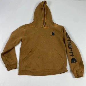 Carhartt Sudadera con Capucha Juvenil Grande Marrón Manga Logo Pullover Sudadera Ropa de Trabajo Niños - Imagen 1 de 10