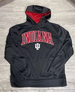 Indiana University Hoodie Mens Size Medium Black / Red Pullover Sweatshirt - Picture 1 of 15