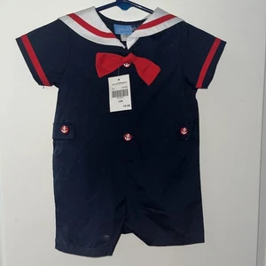 Nuevo Con Etiquetas Good Lad Pantalones Cortos Marinero Azul Marino Mameluco Talla 12 Meses - Imagen 1 de 4