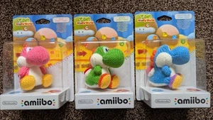 New Boxed Nintendo Green, Blue,Pink Yarn Yoshi Amiibo Figure Woolly World - Picture 1 of 8