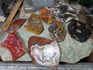 Agate Rough Slabs 728 gms Asst Agate Slabs Lapidary Rough Stones - Picture 1 of 24