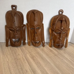 Vintage Hartholz handgeschnitzte Masken 3er Set Wanddeko - Bild 1 von 7