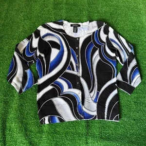 White House Black Market Blue Geometric Metallic Snap Cardigan Pullover Gr. XS - Bild 1 von 12