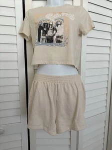 Pink Floyd Women’s Ivory Graphic Print short pj pajama set size med two piece - Picture 1 of 12