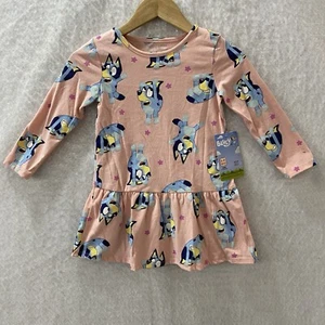 Bluey Dress Toddler 3T Pink All Over Print Long Sleeve Ruffle Round Neck - Picture 1 of 12