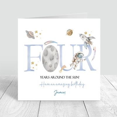 Personalised Boys Space 4th Birthday Card Astronaut Boys Birthday Card 1064 - Image 1 of 2