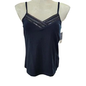 Women's Y2K Spaghetti Strap Tank Top, Black V Neck with Beading / Large - Picture 1 of 9