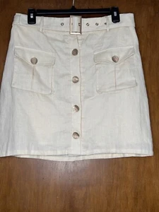We Are Kindred Linen Skirt Mini Cream Sz 8 Pockets Buttons Neutral Minimalism - Picture 1 of 14