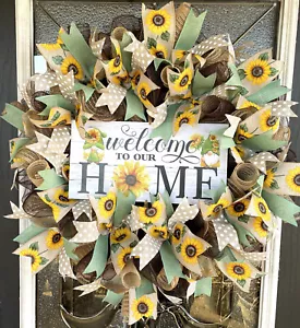Lovely Gnome Sunflower Polkadot Deco Mesh Front Door Wreath Spring Summer Fall - Picture 1 of 6