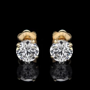 2.00CT ROUND SIMULATED DIAMOND EARRINGS 14K SOLID YELLOW GOLD STUDS SCREW-BACK - Bild 1 von 6