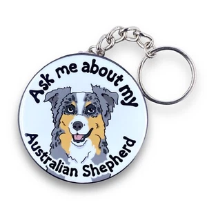 Australian Shepherd Dog Keychain Key Ring Accessories Handmade - Blue Merle - Picture 1 of 4