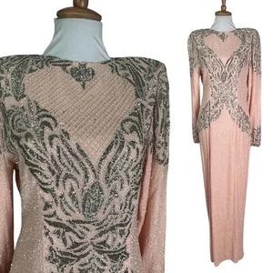 Vintage  NWT deadstock Full Length PAle Pink Formal Gown Dress M - Picture 1 of 9