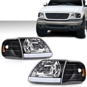 Fit For 97-03 Ford F150/99-02 Expedition LED Tube Headlights+Corner Lights Black