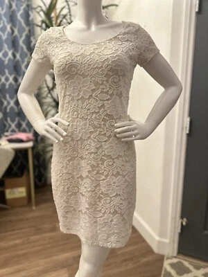 Tiana B All Over Lace Dress Sheath Women Sz M/6/8 Midi Ivory Stretch Knee Length - Image 1 of 4