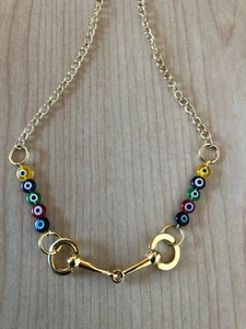 Handmade Snaffle Bit Necklace 24 In Evil Eye Gold Tone Cowgirl Equestrian - Picture 1 of 4