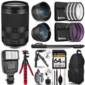 Canon RF 24-240mm IS USM Lens -3 Lens Kit + Slave Flash + Tripod - 64GB Kit - Picture 1 of 7