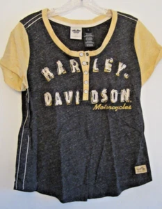 harley-davidson cap sleeves women's Baseball tee shirt size large black yellow - Picture 1 of 3