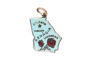 Charm vintage argento GEORGIA MAPPA DI STATO ATLANTA SAVANA SMALTO ROSA ROSSA #M - Foto 1 di 1
