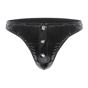 Leather Triangle Shorts Sexy Open Crotch Briefs Men's Close Fitting Glossy - Picture 1 of 5