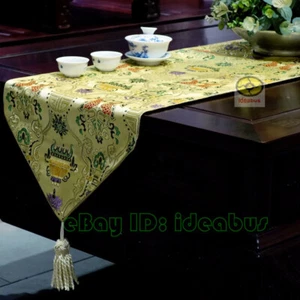 Amarillo Dorado 12.5"x76" Linterna Festival Doble Peces Brocado JACQUARD Corredor de Mesa - Imagen 1 de 7