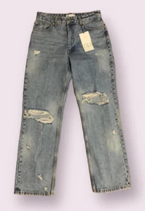 Zara Women’s Denim Blue Classic Mom Fit Hi Rise Ripped Frayed Jeans Size 38/6NWT - Picture 1 of 9