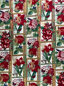 Christmas Botanical Flowers Gold Angels Butterflies Fabric By Yard x 44" Cotton - Picture 1 of 6