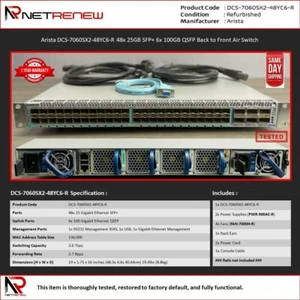 Arista DCS-7060SX2-48YC6-R 48x 25GB SFP+ 6x 100GB QSFP Back to Front Air Switch - Bild 1 von 1