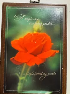 Vintage Wood Wall Plaque Hallmark Single Rose Can Be My Garden Friend My World - Picture 1 of 2
