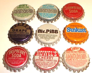 Vintage Lot of 9 Unused Soda Bottle Caps Vess, Howel's, Mr. Pibb, Sunkist Etc. - Picture 1 of 3