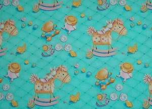 Handmade cotton crib sheet /Aqua /Rocking Horses reduced! - Picture 1 of 2